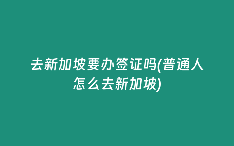 去新加坡要办签证吗(普通人怎么去新加坡)