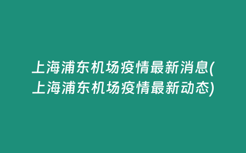 上海浦东机场疫情最新消息(上海浦东机场疫情最新动态)