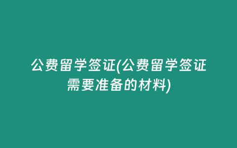 公费留学签证(公费留学签证需要准备的材料)