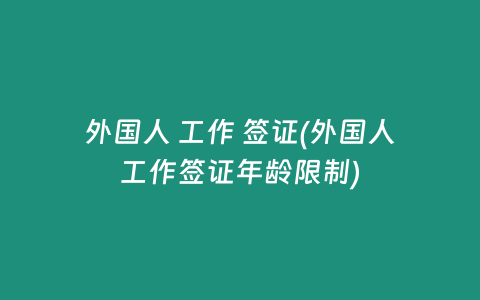 外国人 工作 签证(外国人工作签证年龄限制)